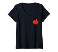 Donna Happy Apple Small Print Maglietta con Collo a V