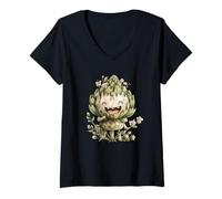 Donna Happy Artichoke Face Graphic for Vegetarians Funny Vegan Mom Maglietta con Collo a V