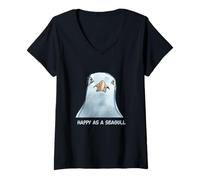 Donna Happy As a Seagull I Loce Seaguls, Funny Seagull Cartoon Maglietta con Collo a V