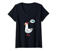 Donna Happy As a Seagull Yummy Fish Food, Funny Seagull Cartoon Maglietta con Collo a V