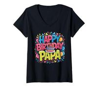 Donna Happy Birthday Daddy per Uomini, Donne, Ragazzi, Ragazze, Bambini Maglietta con Collo a V