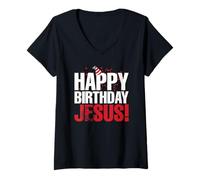 Donna Happy Birthday Gesù Party Hat Christmas Christians Tees Maglietta con Collo a V