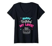 Donna Happy Birthday My Love Birthday Bday Costume Family Party Maglietta con Collo a V