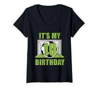 Donna Happy Birthday Soccer Squad - Maglietta per 10° Compleanno Maglietta con Collo a V