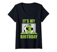Donna Happy Birthday Soccer Squad - Maglietta per 3° compleanno Maglietta con Collo a V
