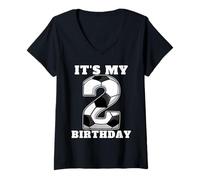 Donna Happy Birthday Soccer Squad - Maglietta per il secondo compleanno Maglietta con Collo a V