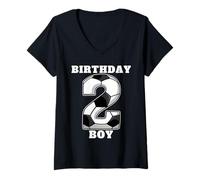 Donna Happy Birthday Soccer Squad - Maglietta per Il Secondo Compleanno Maglietta con Collo a V
