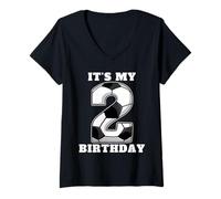 Donna Happy Birthday Soccer Squad - Maglietta per Il Secondo Compleanno Maglietta con Collo a V