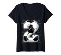 Donna Happy Birthday Soccer Squad - Maglietta per Il Secondo Compleanno Maglietta con Collo a V