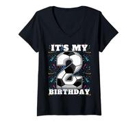 Donna Happy Birthday Soccer Squad - Maglietta per Il Secondo Compleanno Maglietta con Collo a V