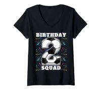 Donna Happy Birthday Soccer Squad - Maglietta per Il Secondo Compleanno Maglietta con Collo a V