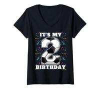 Donna Happy Birthday Soccer Squad - Maglietta per Il Secondo Compleanno Maglietta con Collo a V