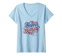 Donna Happy Birthday USA 250th - America's Anniversary 2026 Maglietta con Collo a V