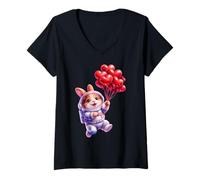 Donna Happy Bunny in Space with Hearts Maglietta con Collo a V