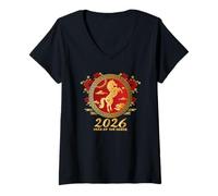 Donna Happy Chinese New Year Art 2026 Oval Year of The Horse Maglietta con Collo a V