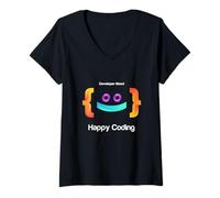 Donna Happy Coding, Just a Boy Who Loves Coding Graphic Designs Maglietta con Collo a V