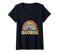 Donna Happy Colorful I'm George Rainbow Pride First Name Maglietta con Collo a V