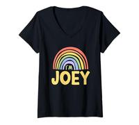 Donna Happy Colorful I'm Joey Rainbow Pride First Name Maglietta con Collo a V
