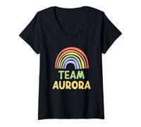 Donna Happy Colorful Team Aurora Rainbow Pride Green Yellow Maglietta con Collo a V