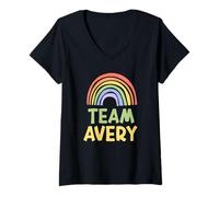 Donna Happy Colorful Team Avery Rainbow Pride Green Yellow Maglietta con Collo a V