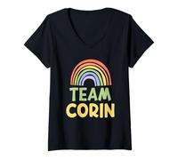Donna Happy Colorful Team Corin Rainbow Pride Green Yellow Maglietta con Collo a V