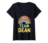 Donna Happy Colorful Team Dean Rainbow Pride Green Yellow Maglietta con Collo a V