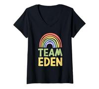 Donna Happy Colorful Team Eden Rainbow Pride Green Yellow Maglietta con Collo a V