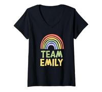 Donna Happy Colorful Team Emily Rainbow Pride Green Yellow Maglietta con Collo a V