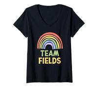Donna Happy Colorful Team Fields Rainbow Pride Green Yellow Maglietta con Collo a V