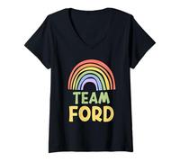 Donna Happy Colorful Team Ford Rainbow Pride Green Yellow Maglietta con Collo a V