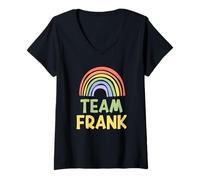 Donna Happy Colorful Team Frank Rainbow Pride Green Yellow Maglietta con Collo a V