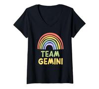 Donna Happy Colorful Team Gemini Rainbow Pride Astrological Sign Maglietta con Collo a V