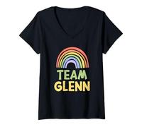 Donna Happy Colorful Team Glenn Rainbow Pride Green Yellow Maglietta con Collo a V