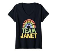 Donna Happy Colorful Team Janet Rainbow Pride Green Yellow Maglietta con Collo a V