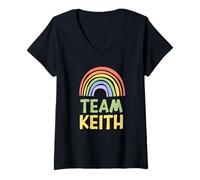 Donna Happy Colorful Team Keith Rainbow Pride Green Yellow Maglietta con Collo a V