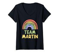 Donna Happy Colorful Team Martin Rainbow Pride Green Yellow Maglietta con Collo a V