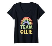 Donna Happy Colorful Team Ollie Rainbow Pride Green Yellow Maglietta con Collo a V
