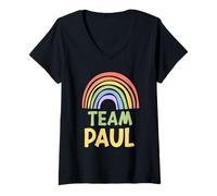 Donna Happy Colorful Team Paul Rainbow Pride Green Yellow Maglietta con Collo a V