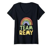 Donna Happy Colorful Team Rémy Rainbow Pride Green Yellow Maglietta con Collo a V