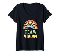 Donna Happy Colorful Team Vivian Rainbow Pride Green Yellow Maglietta con Collo a V