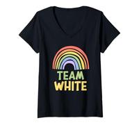 Donna Happy Colorful Team White Rainbow Pride Green Yellow Maglietta con Collo a V