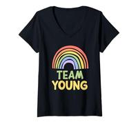 Donna Happy Colorful Team Young Rainbow Pride Green Yellow Maglietta con Collo a V