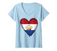 Donna Happy Dutch King's Day Bella Bandiera Olandese Cuore Grafica Maglietta con Collo a V