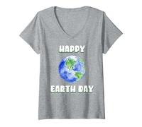 Donna Happy Earth Day Pianeta Terra Carino Globe Maglietta con Collo a V