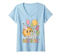 Donna Happy Earth Day Planet Birthday Party Celebration Maglietta con Collo a V