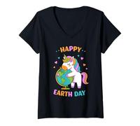 Donna Happy Earth Day Unicorno Abbracciare Planet Design Maglietta con Collo a V