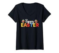 Donna Happy Easter Block Building Brick Builder Domenica di Pasqua Maglietta con Collo a V