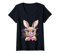 Donna Happy Easter Bunny Bubblegum Bicchieri Pasqua Ragazza Bambini Donne Maglietta con Collo a V