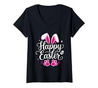 Donna Happy Easter Bunny Ears Egg Hunt Domenica Primavera Vacanze Maglietta con Collo a V
