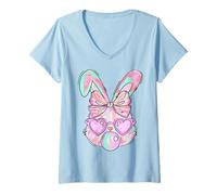 Donna Happy Easter Bunny Rabbit Sunday Love Uomini Donne e Bambini Maglietta con Collo a V